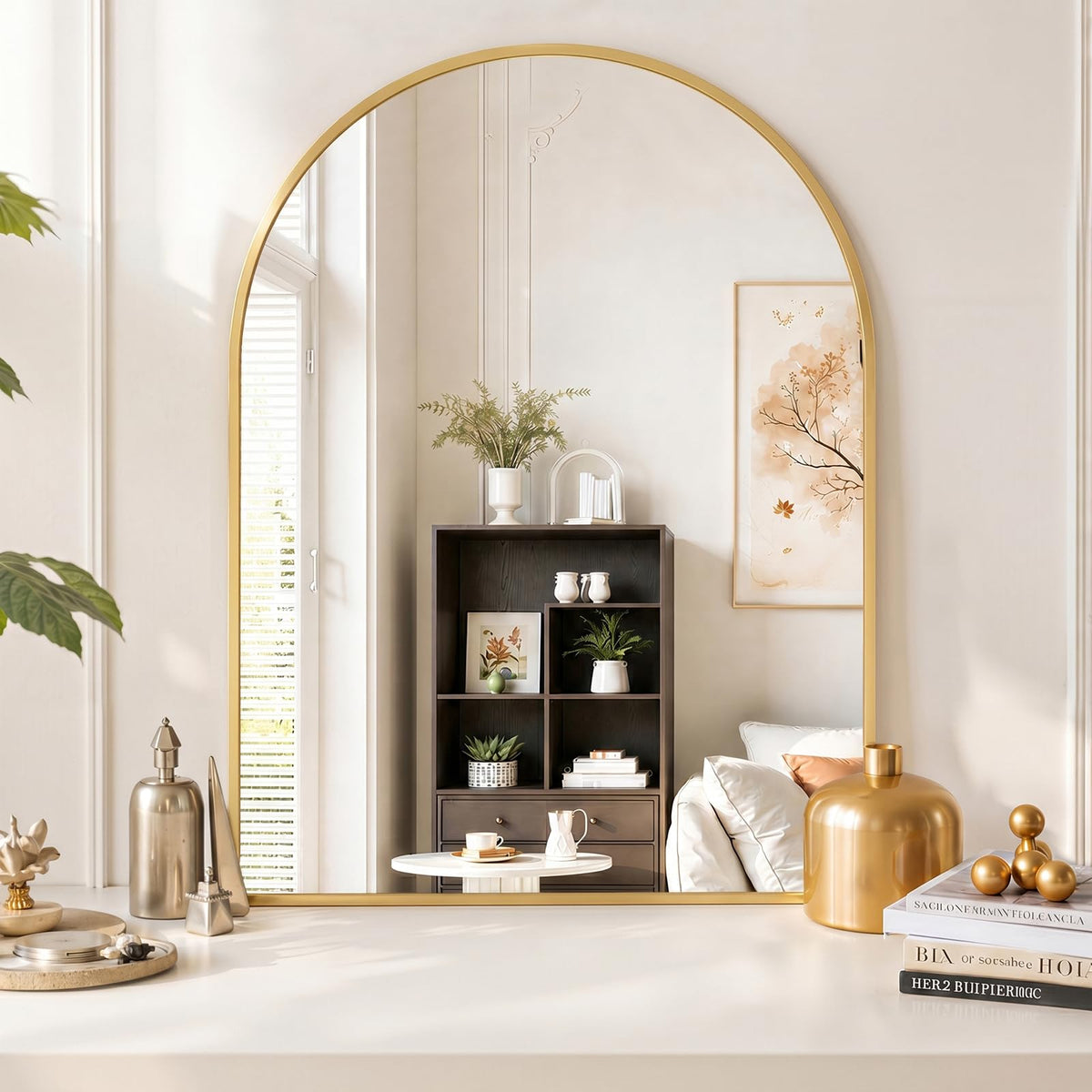 Arched Wall Mirror 40x30 Inch Gold Bathroom Vanity Mirror with Metal Frame