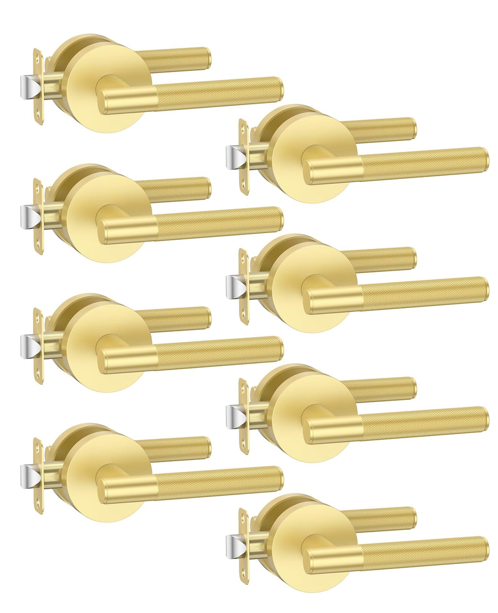 8 Pack Brushed Gold Passage Interior Door Handles
