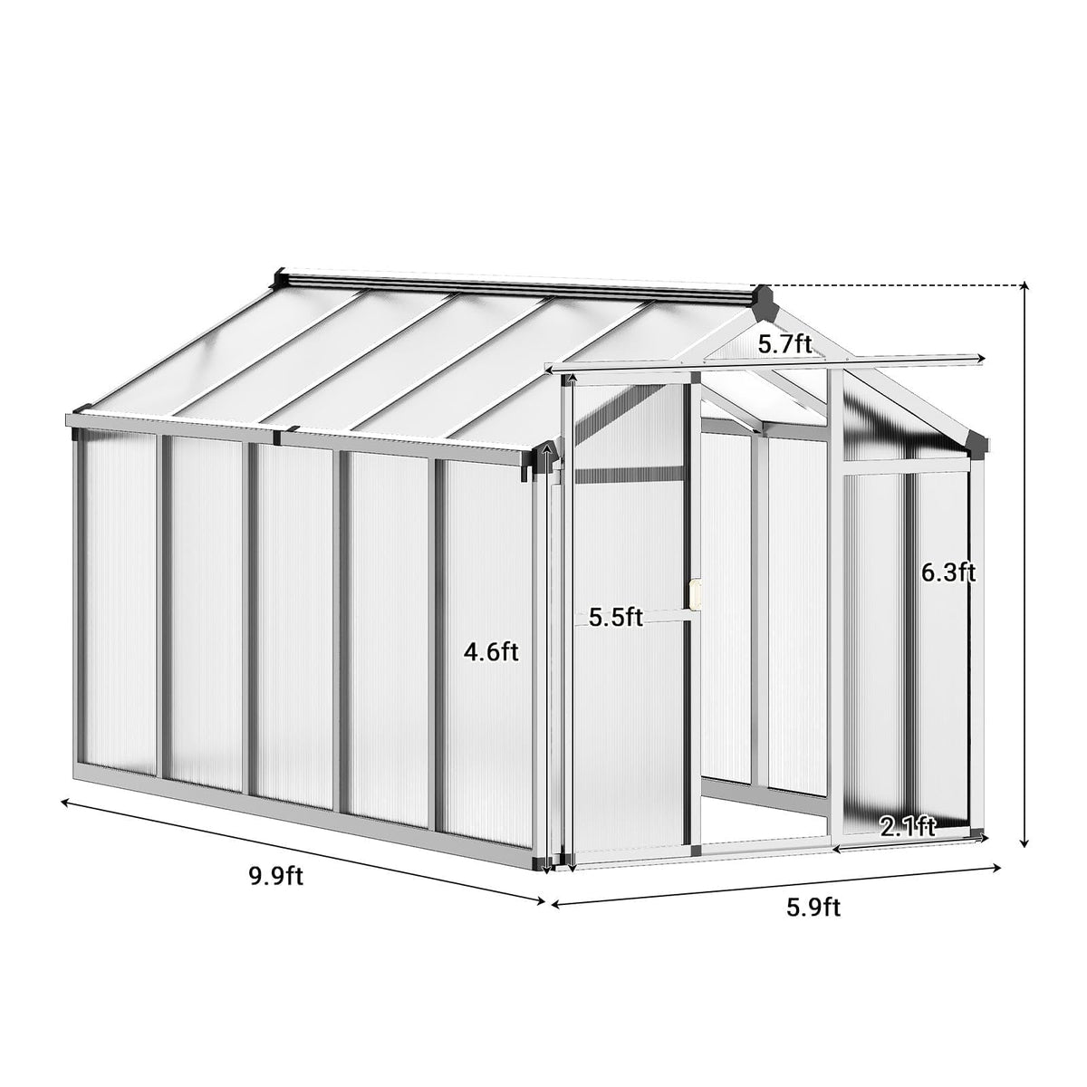 6x10 FT Greenhouse, Easy Assembly Aluminum Polycarbonate Greenhouses for Outdoors with Roof Vent, Large Aluminum