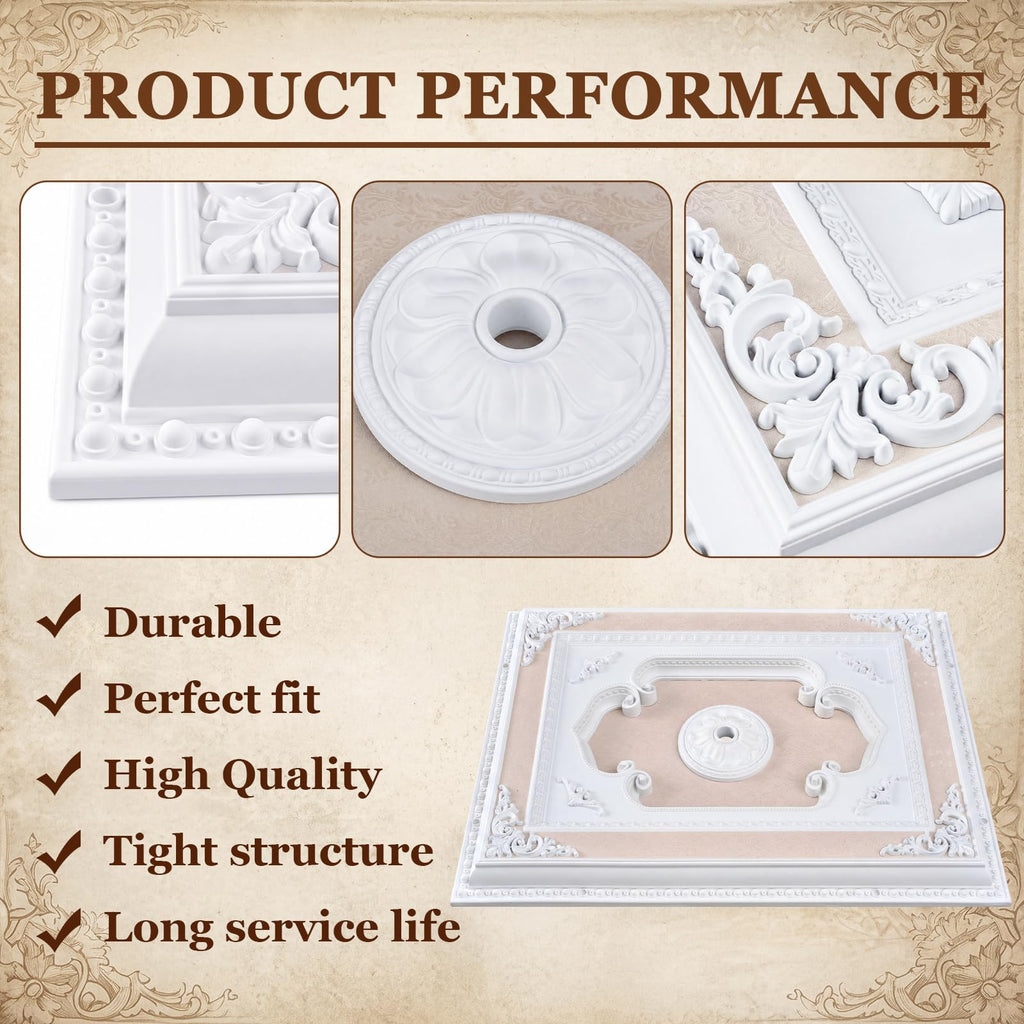 35.5 x 27.5 Inch White Ceiling Medallion, Square Rococo Palace