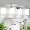 Bathroom Light Fixtures, 4-Light Vanity Light Over Mirror, Brushed Nickel Wall Sconces with Milky White Frosted Glass