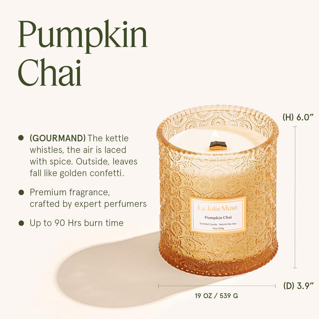 Pumpkin Chai Scented Candles, 19 oz Natural Soy Wax