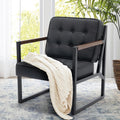 Black Leather Accent Chair, Accent Arm Chair, Comfy Armchair with Metal Legs Bedroom Reception Waiting Room