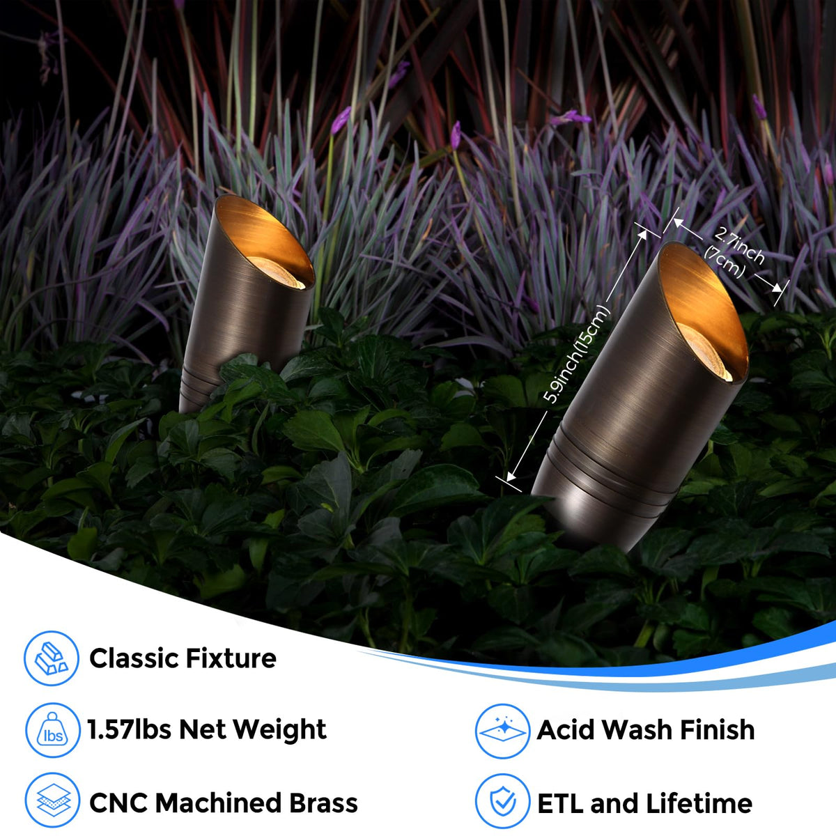 Solid Brass Landscape Lighting, Commercial Grade 12V Low Voltage Landscape Spotlights, LED Spot Lights for Outdoor