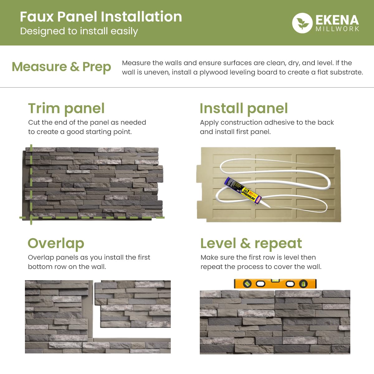 EverStone Canyon Ridge Faux Stone Panel, 45 3/4"W x 24 1/2"H x 1 1/4"D, Linen Graphite Color
