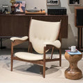 Inspired Chieftain Style Lounge Chair — Ivory White Top-Grain Leather, Walnut Frame