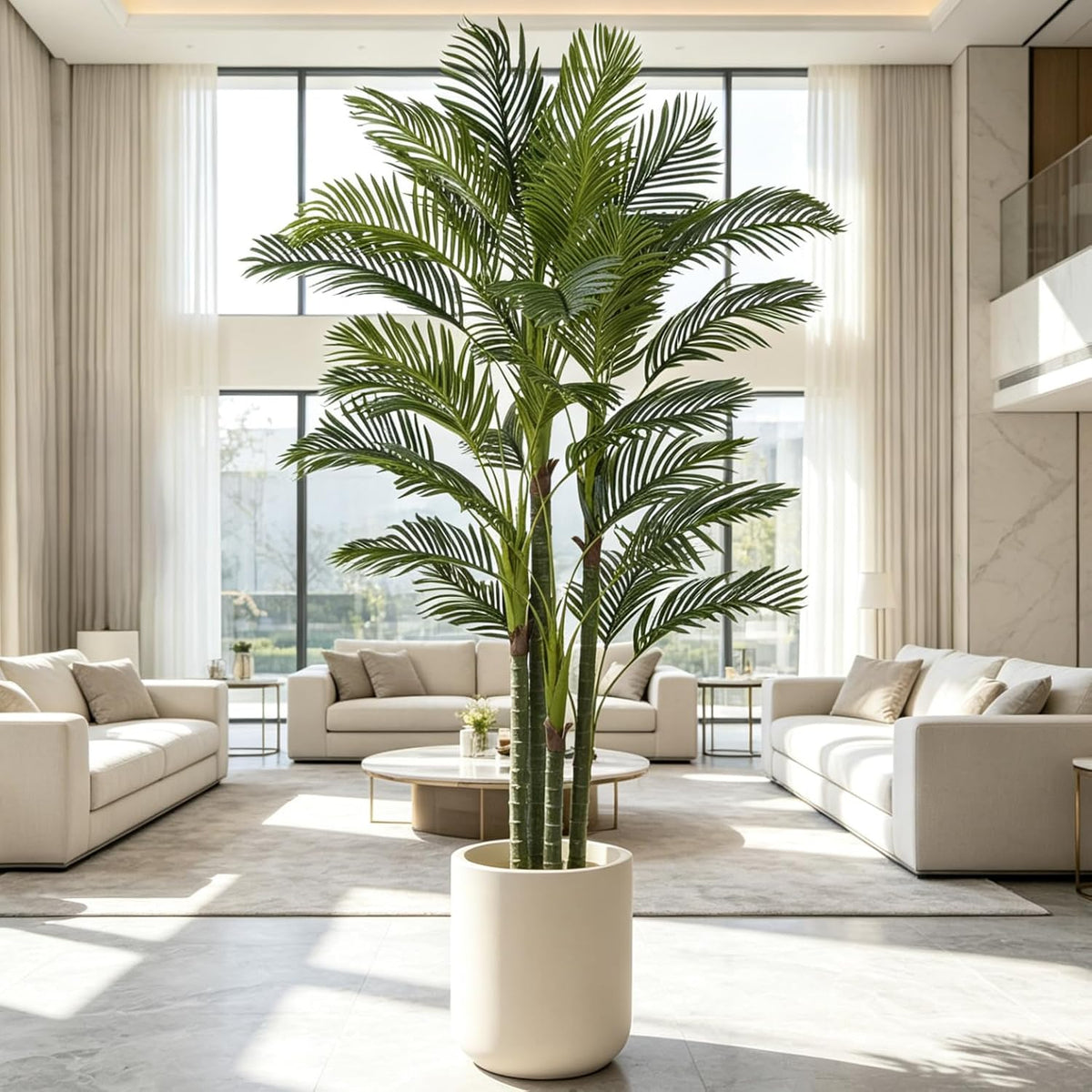 Artificial Areca Palm Tree 8FT with 32 Leaves Realistic Tall Large Fake Faux Tropical Silk Plant 96 Inch Black Pot