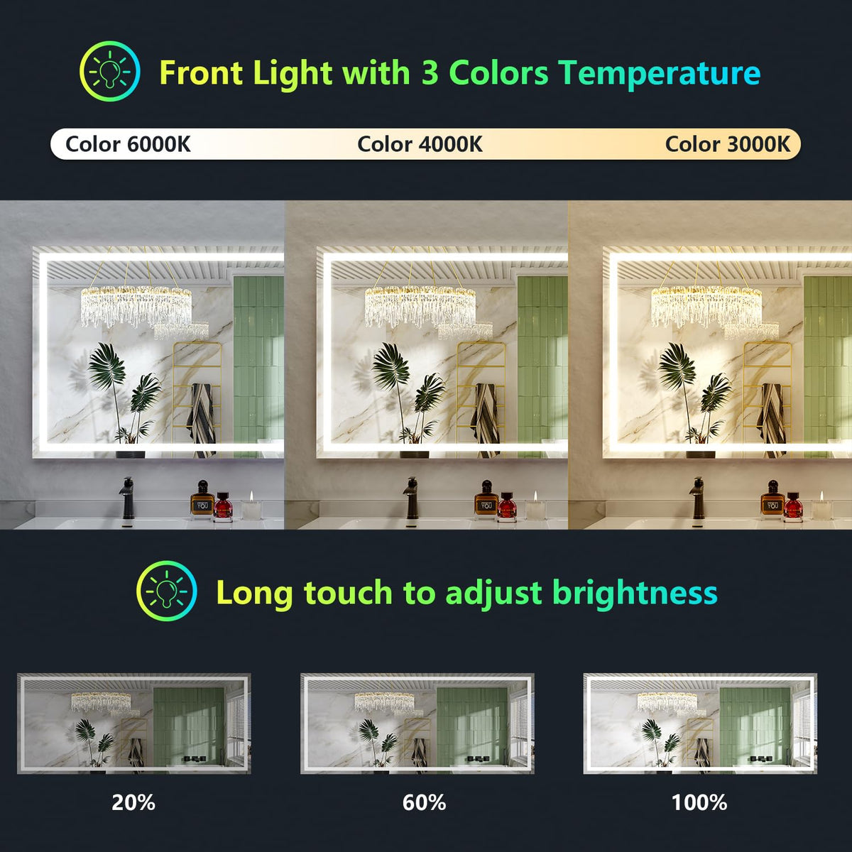 88x38 LED Bathroom Mirror with Lights, RGB Backlit Lighted Mirror