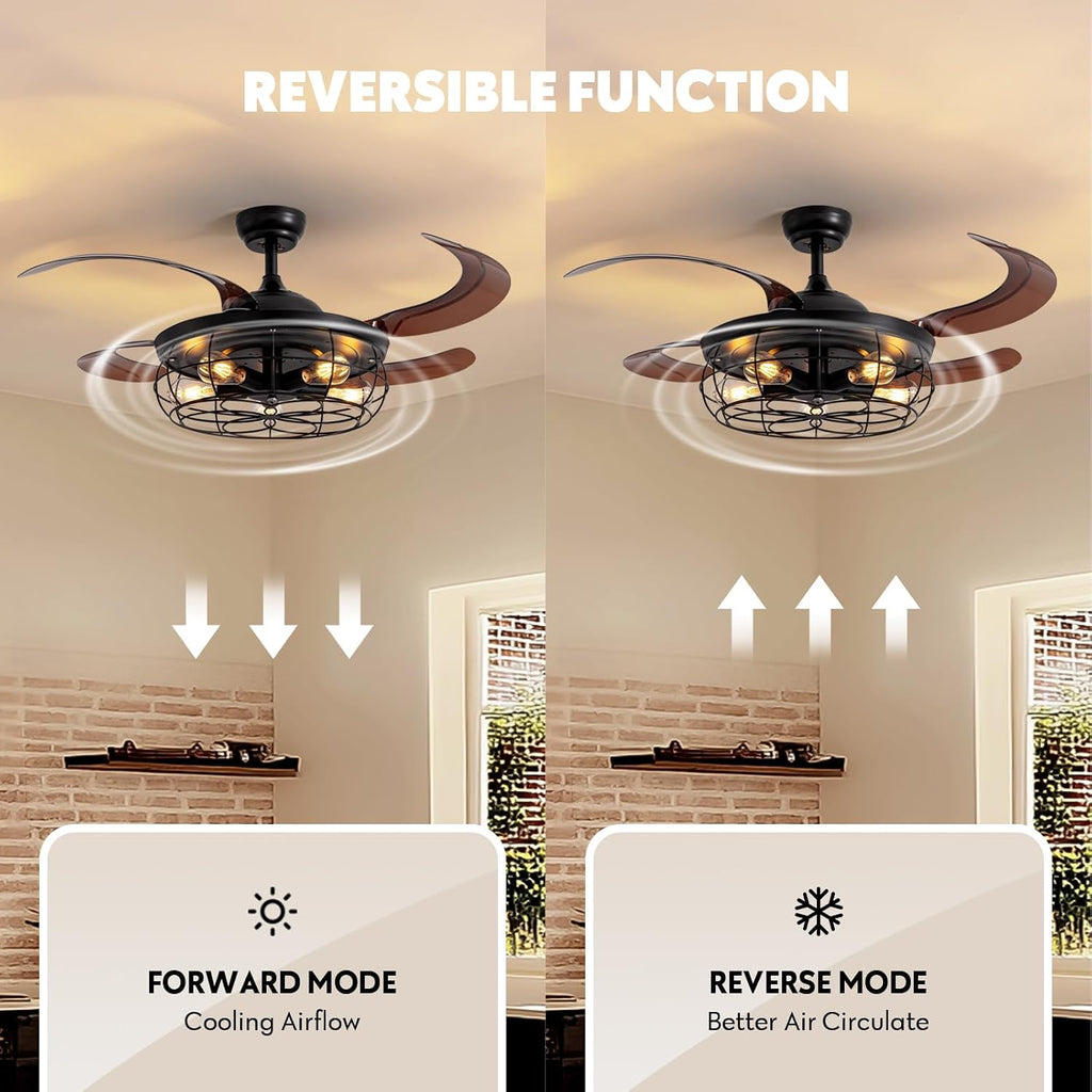 48" Black Chandelier Retractable Ceiling Fan with Light & Remote