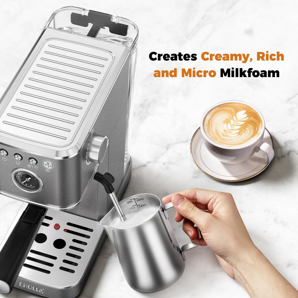 Elite Espresso Coffee Machine with Steam Wand for Cappuccino, Gray