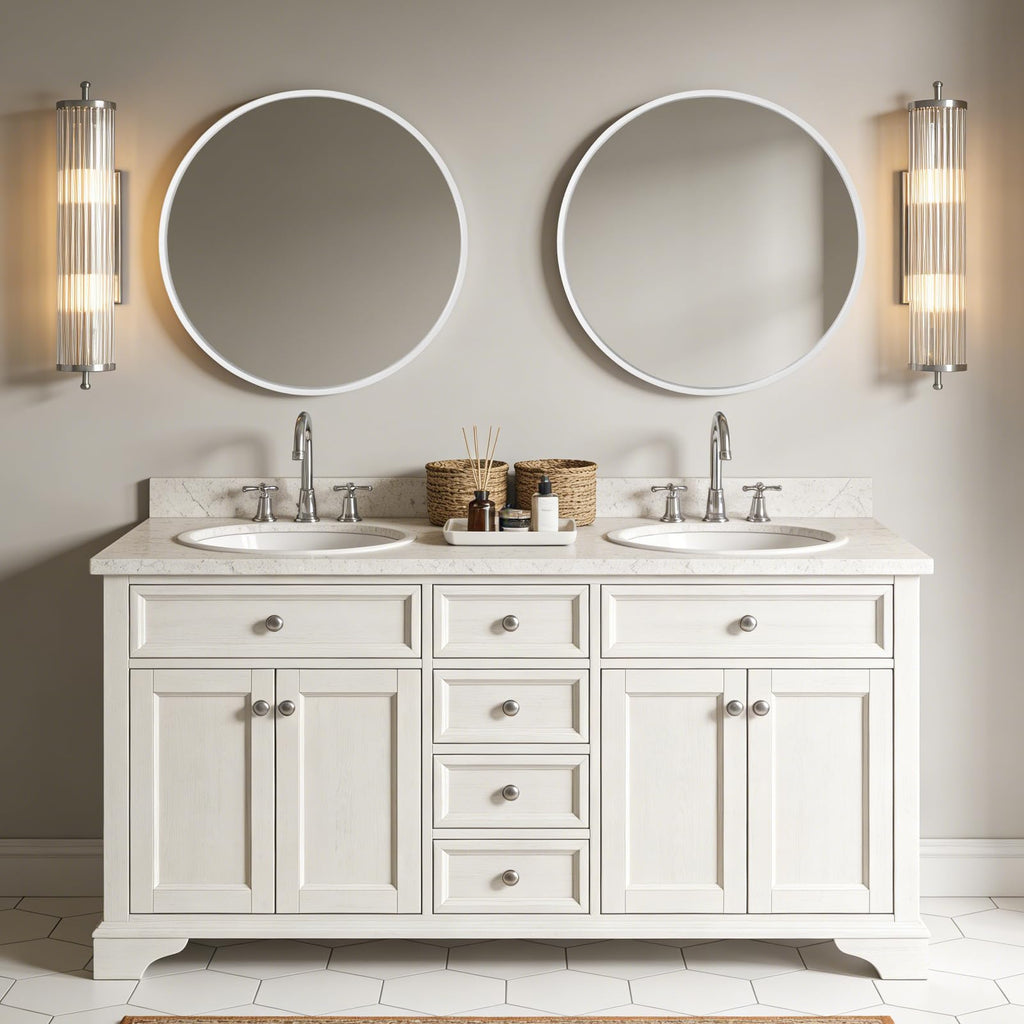 Round Wood Mirror 24 inch Circle Wall Mirror Round Wall Mirror for Wall Decor, Vanity, Entryway Living Room (White)