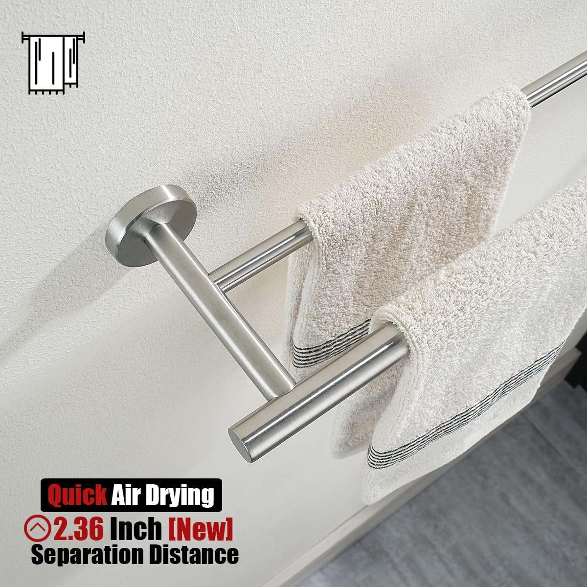 Bath Hardware Towel Bar Accessory Set, 5-Piece Bathroom Accessories Fixtures Set Brushed Finished Wall Mount Includes