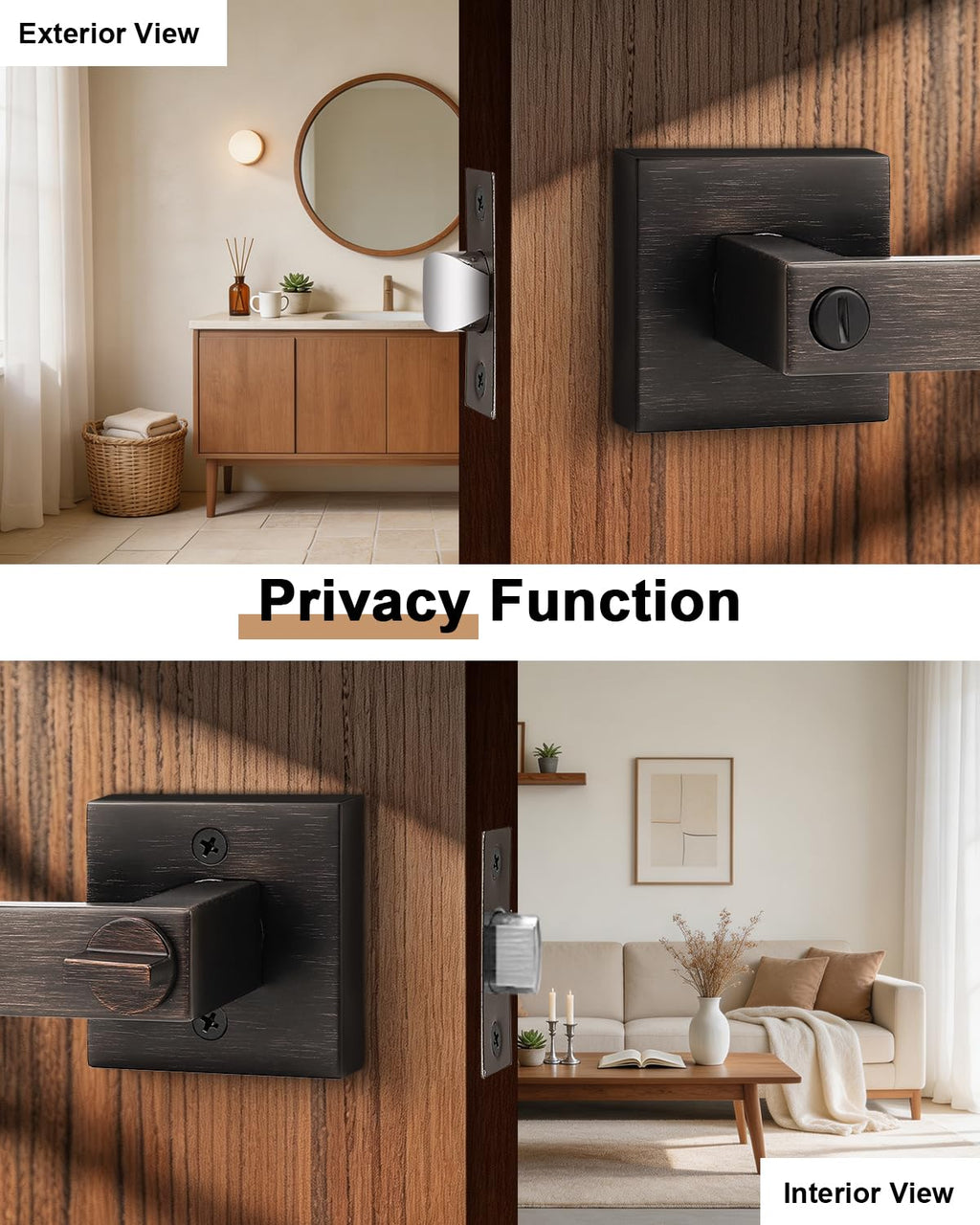 Bed and Bath Door Locks Interior Heavy Duty Privacy Levers in Oil Rubbed Bronze Modern Square Door Handles Keyless
