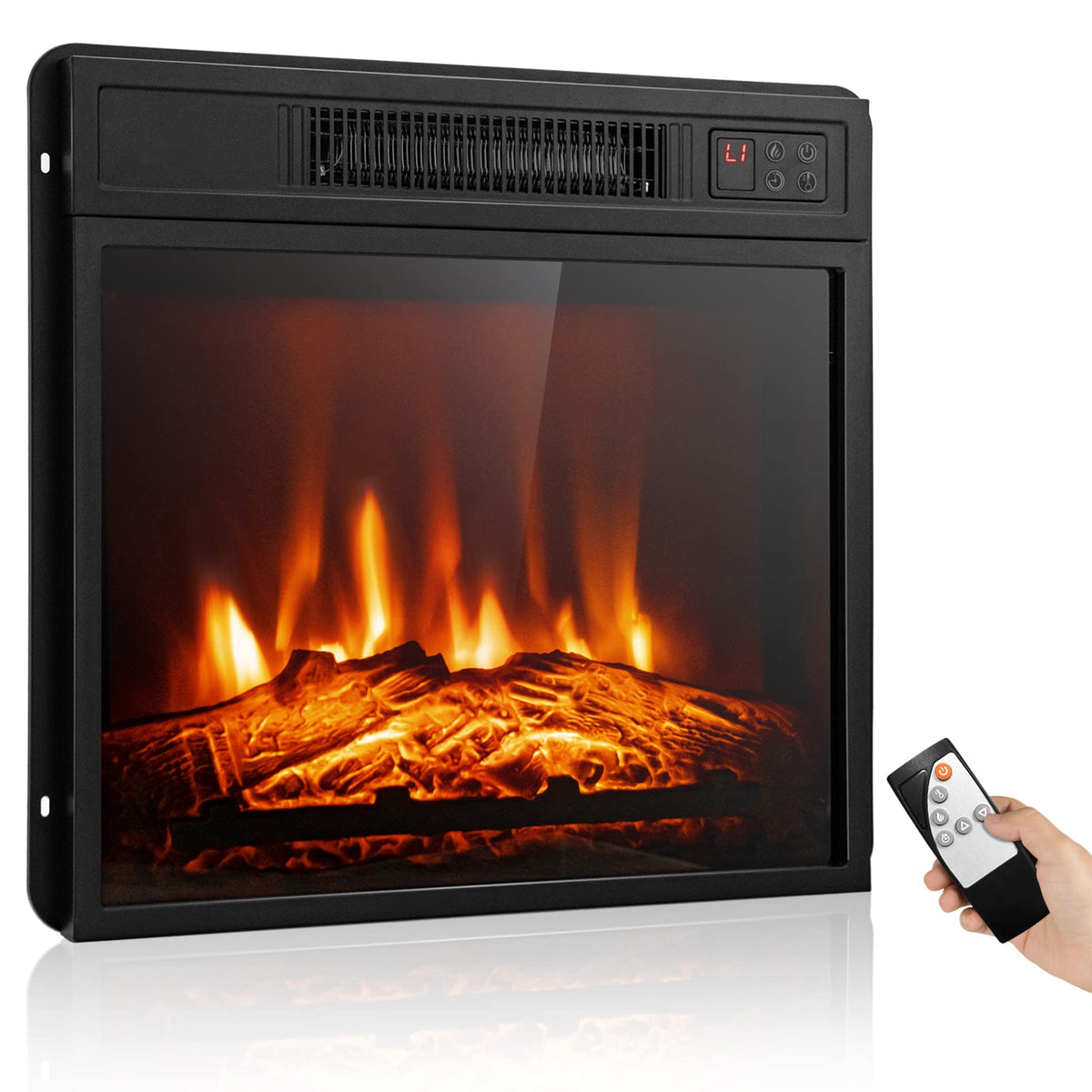 18" Electric Fireplace Insert, Recessed Heater w/Remote