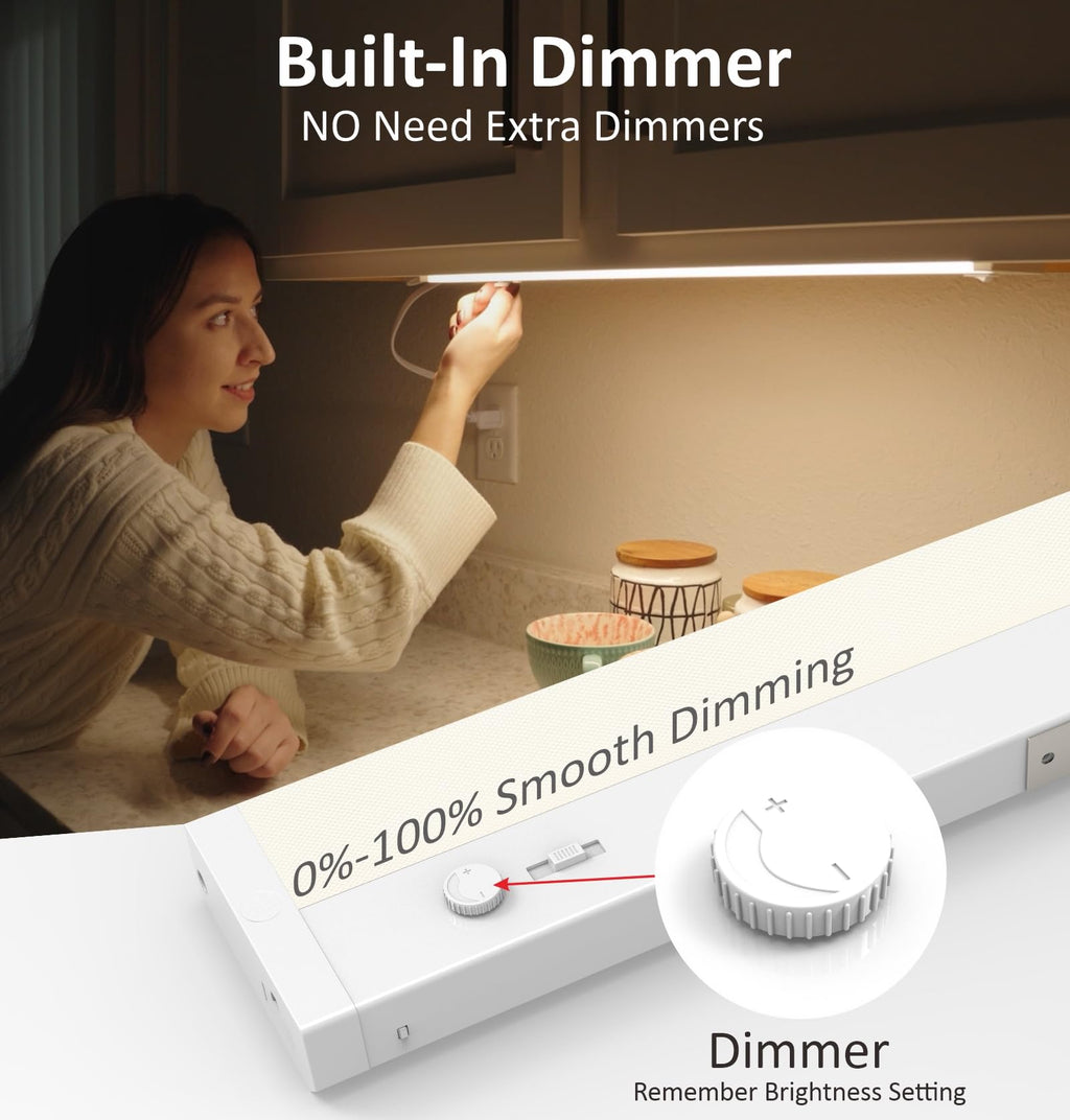 Under Cabinet Lighting Plug in or Hardwired Built-in Dimmer, 24 Inch 12W, 5CCT 2700/3000/3500/4000/5000K, Linkable