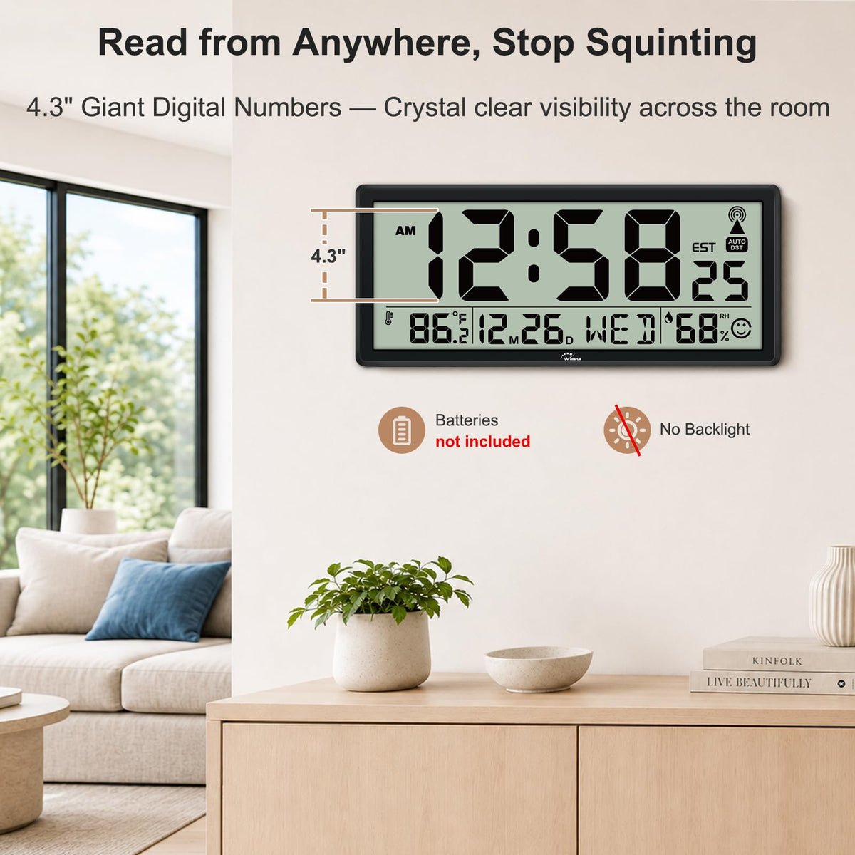 Inspired Nelson Style 14.5" Atomic Clock with Indoor Temp and Humidity, Battery Operated