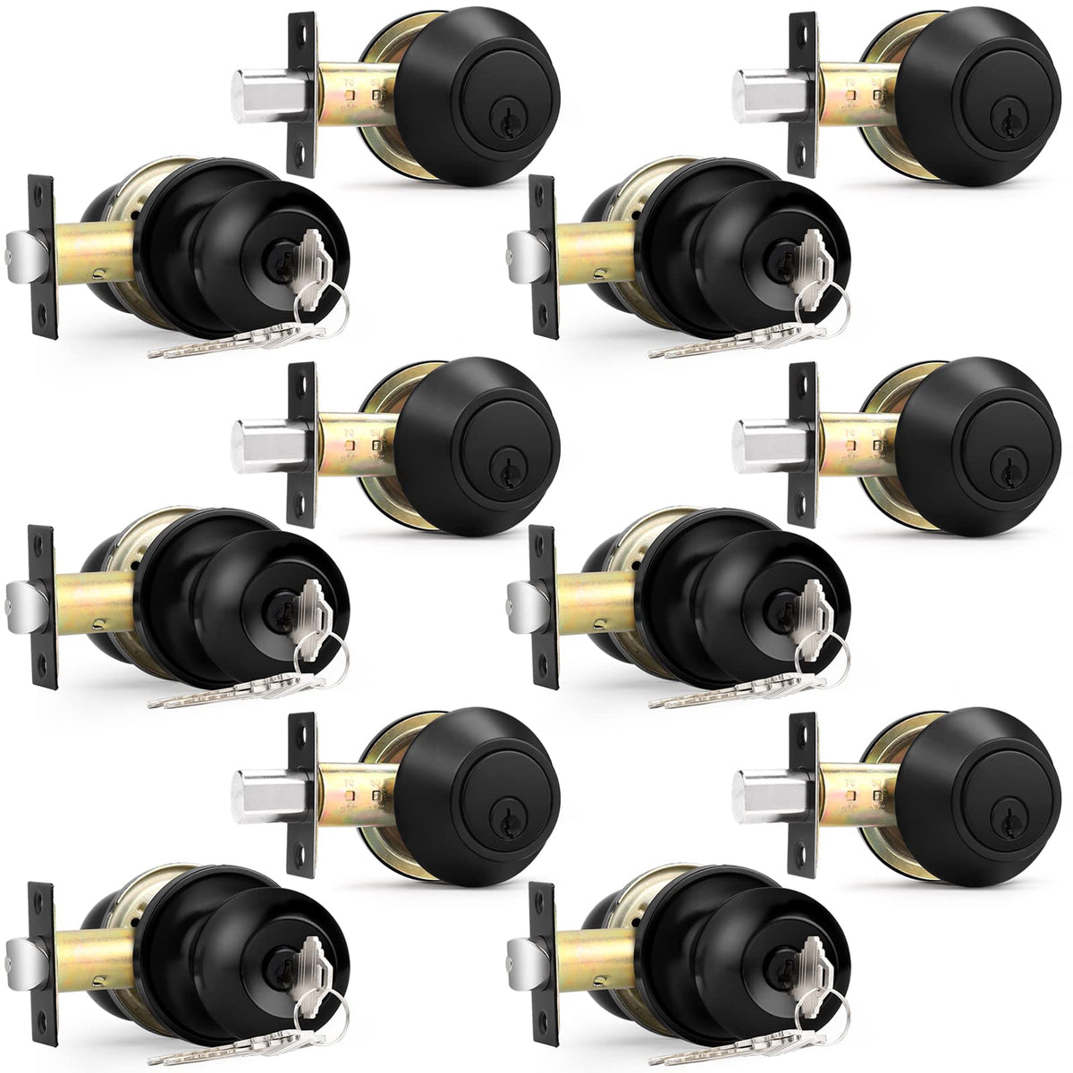 Keyed Alike Entry Knobs and Single Cylinder Deadbolt Lockset, Front Door Lock Set Exterior Door Knob with Deadbolt