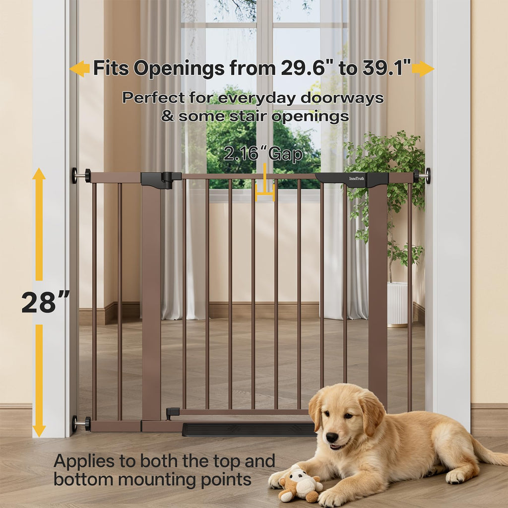 29.6-39.1 in Wide Baby Gate for Stairs and Doorways, Brown