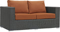Sojourn Wicker Rattan Outdoor Patio Sunbrella Fabric Loveseat in Canvas Tuscan