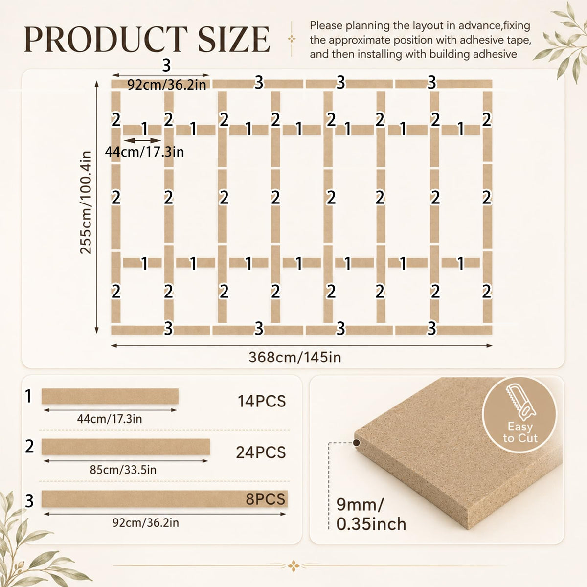 145" x 100" MDF Premade Board and Batten Paintable Wainscoting Kit