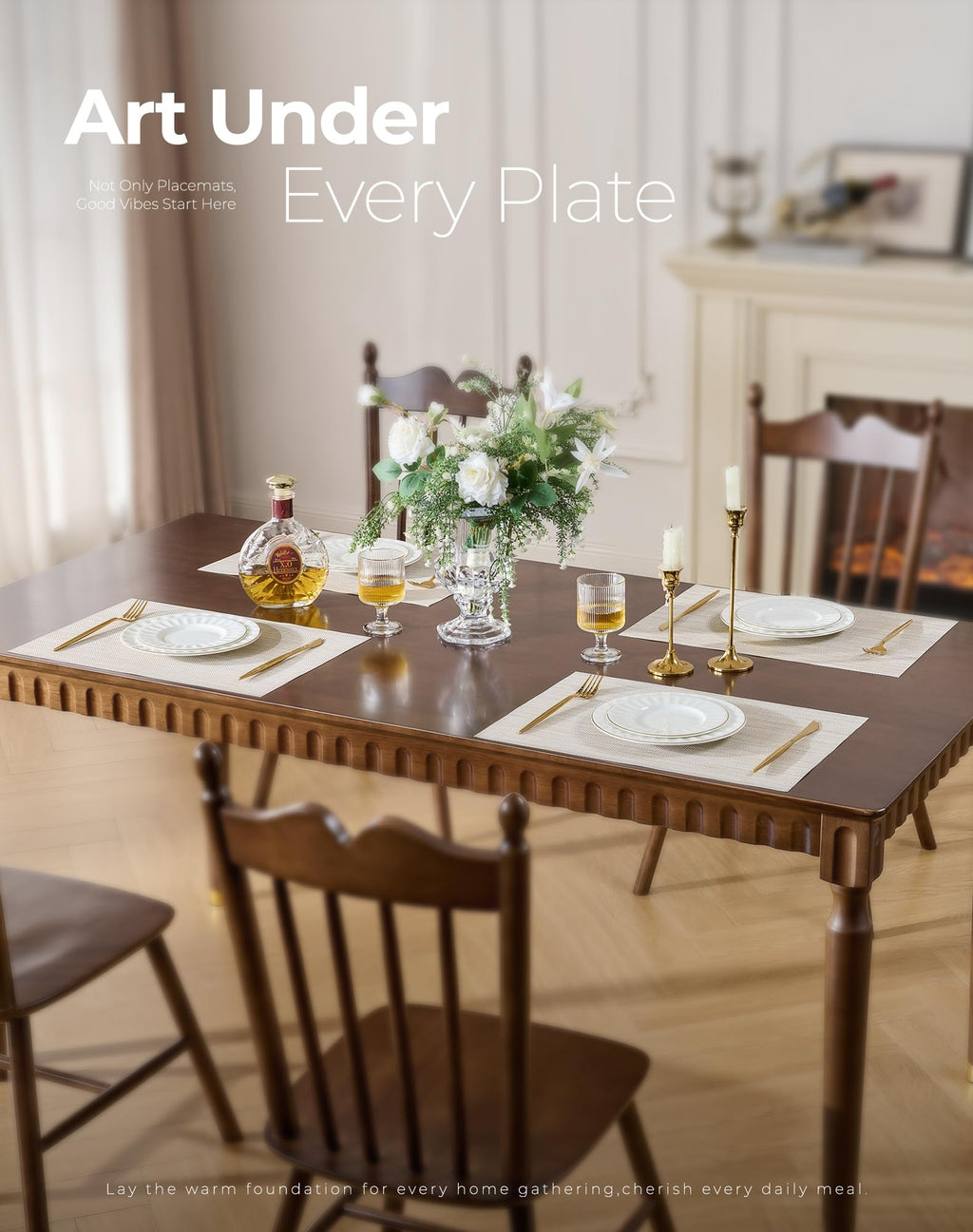 Beige White Placemats Set of 6 - Heat Resistant Non-Slip Place mats for Dining Table, Washable Durable PVC Vinyl
