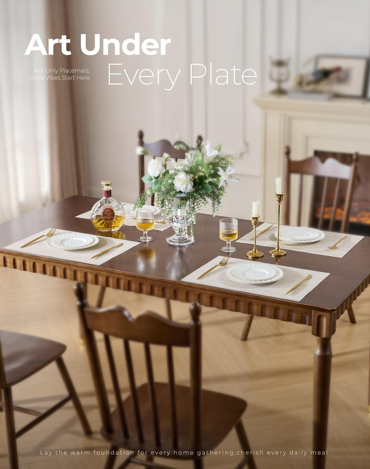 Beige White Placemats Set of 6 - Heat Resistant Non-Slip Place mats for Dining Table, Washable Durable PVC Vinyl