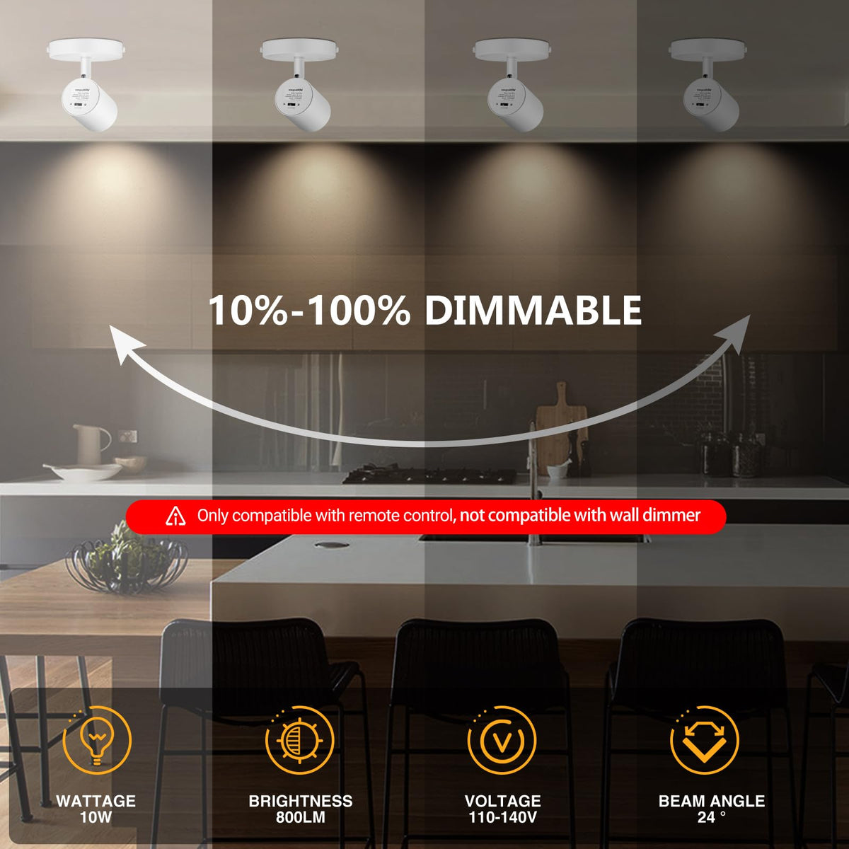 Remote Control Flush Mount Ceiling Spotlight Dimmable, 10W White