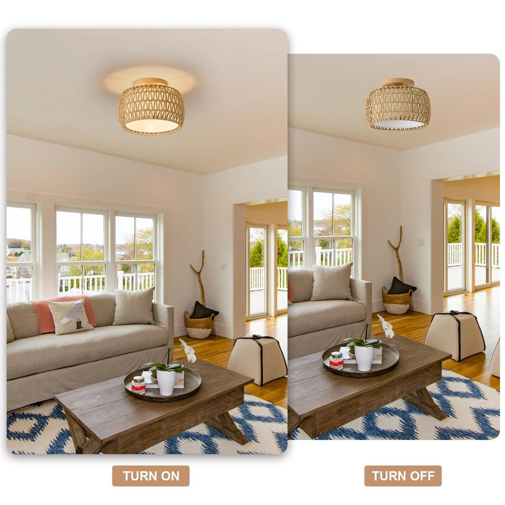 Boho Rattan Flush Mount Ceiling Lights Fixtures 12 Inch 1 Pack