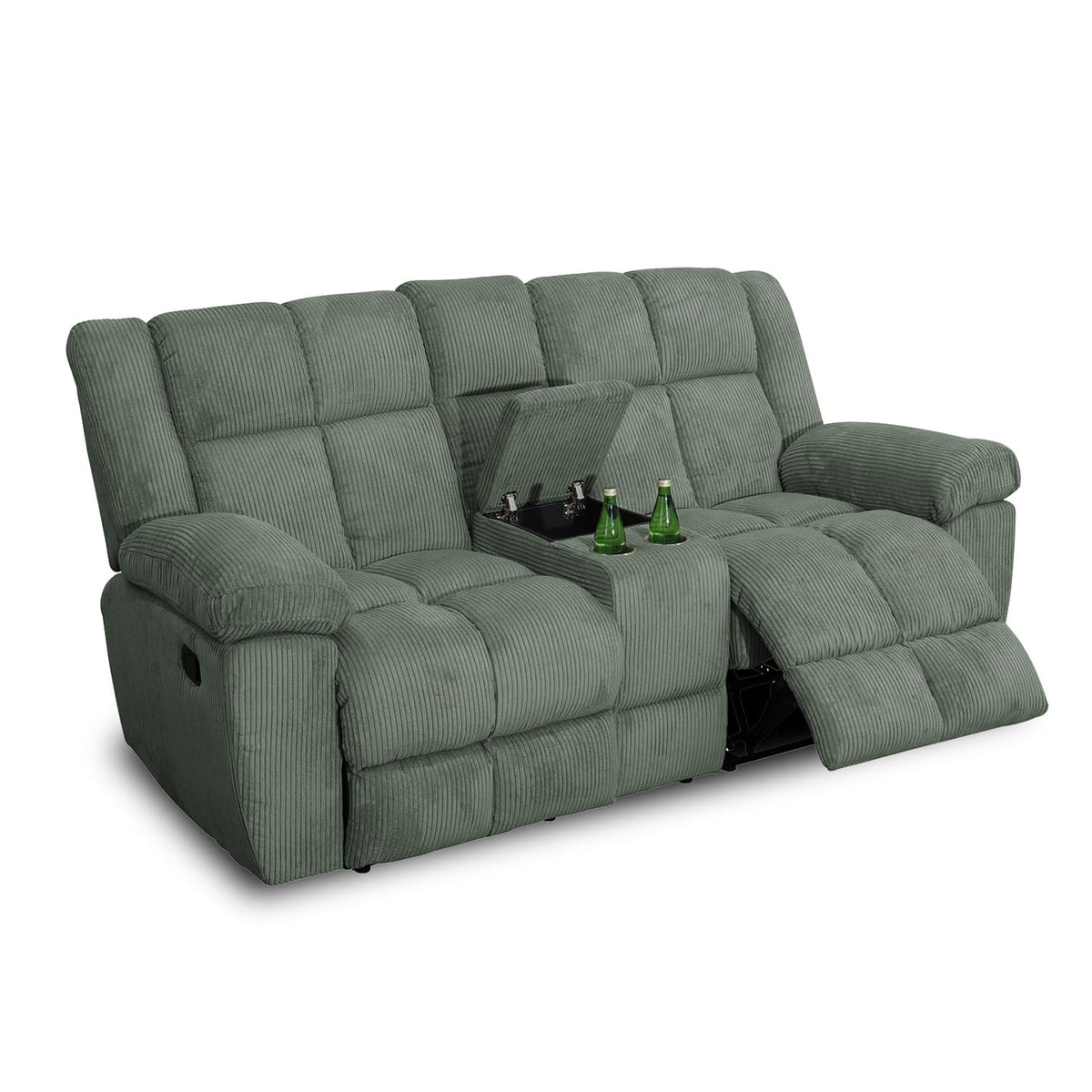 Loveseat Recliner for Reclining Living Room Furniture, Green Corduroy Reclining Loveseat Manual Breathable Fabric