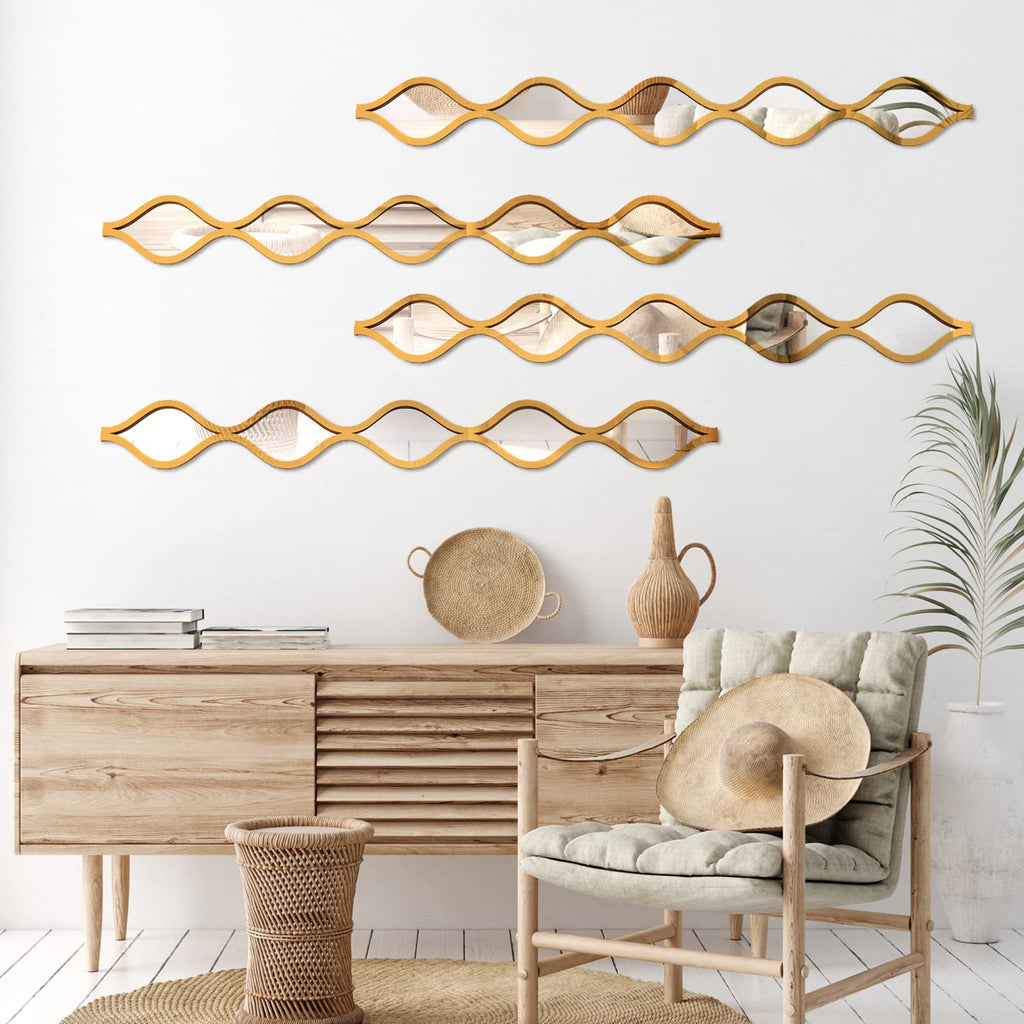 4 Pcs Teardrop Mirror Wall Art Decorative Mirror Wall Decor, Gold
