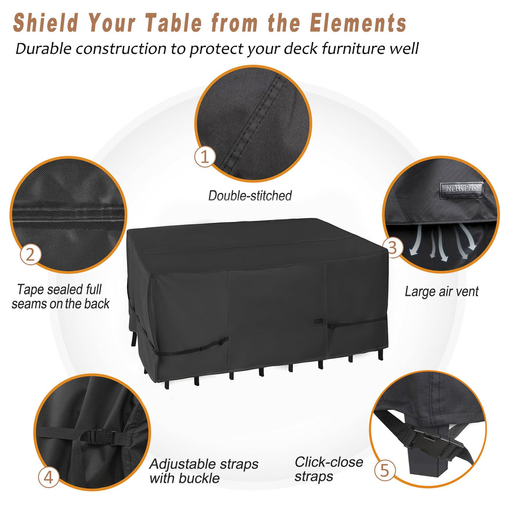 Patio Table Cover Rectangular 125 x 84 Inch, Waterproof Outdoor Furniture Set Covers for Dining Table and Chair