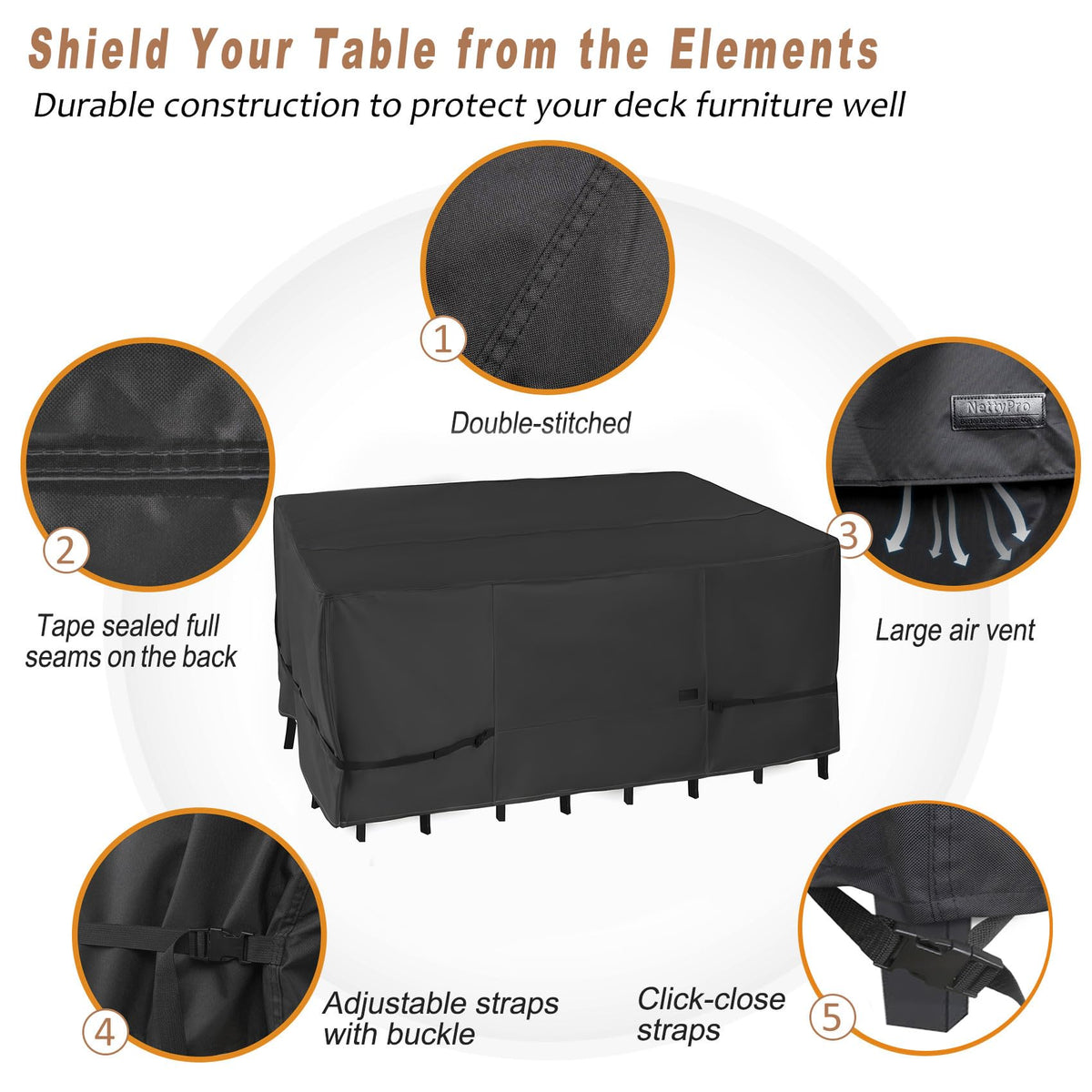 Patio Table Cover Rectangular 125 x 84 Inch, Waterproof Outdoor Furniture Set Covers for Dining Table and Chair