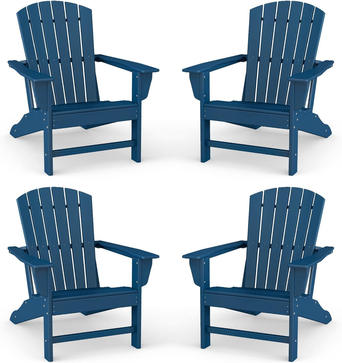 Oversized-Adirondack-Chairs-Set-of-4 | HDPE | All Weather | Blue | 22" Extra Wide Seat, Plastic Fire Pit Chair