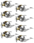 8 Pack Polished Chrome Finish Keyless Interior Door Handle, Classic Passage Door Lever Closet, Non-Locking Wave Style