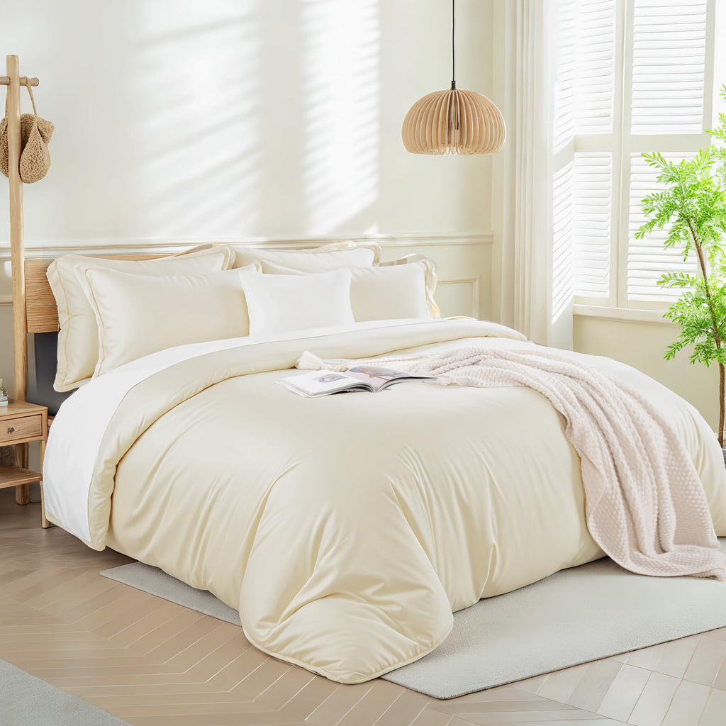 Duvet Cover Set, 100% Natural Viscose from Bamboo, Washed&Brushed Ultra Soft Bedding Breathable for Hot