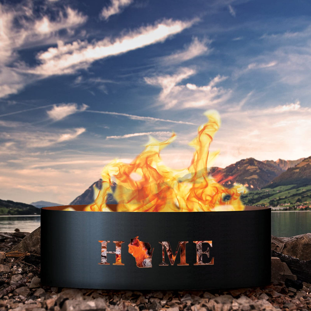 Unpainted 12 in. Tall 30 in. Diameter Outdoor Fire Ring with Fire Poker - 30 x 30 x 12 in. - Rustic