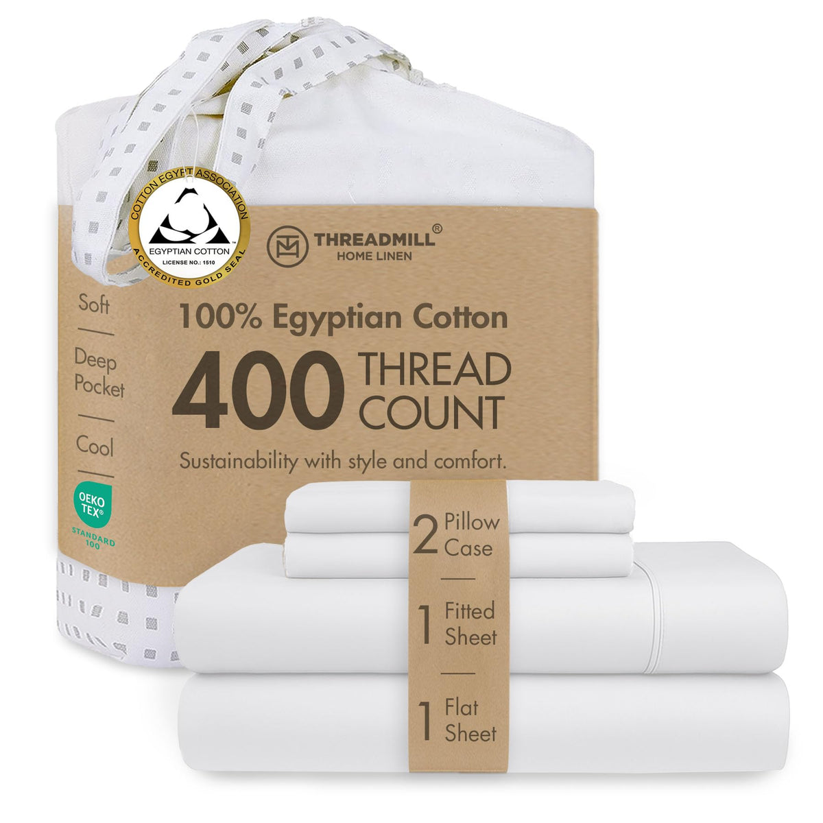 400 Thread Count Egyptian Cotton Sheet Set, Sateen, White