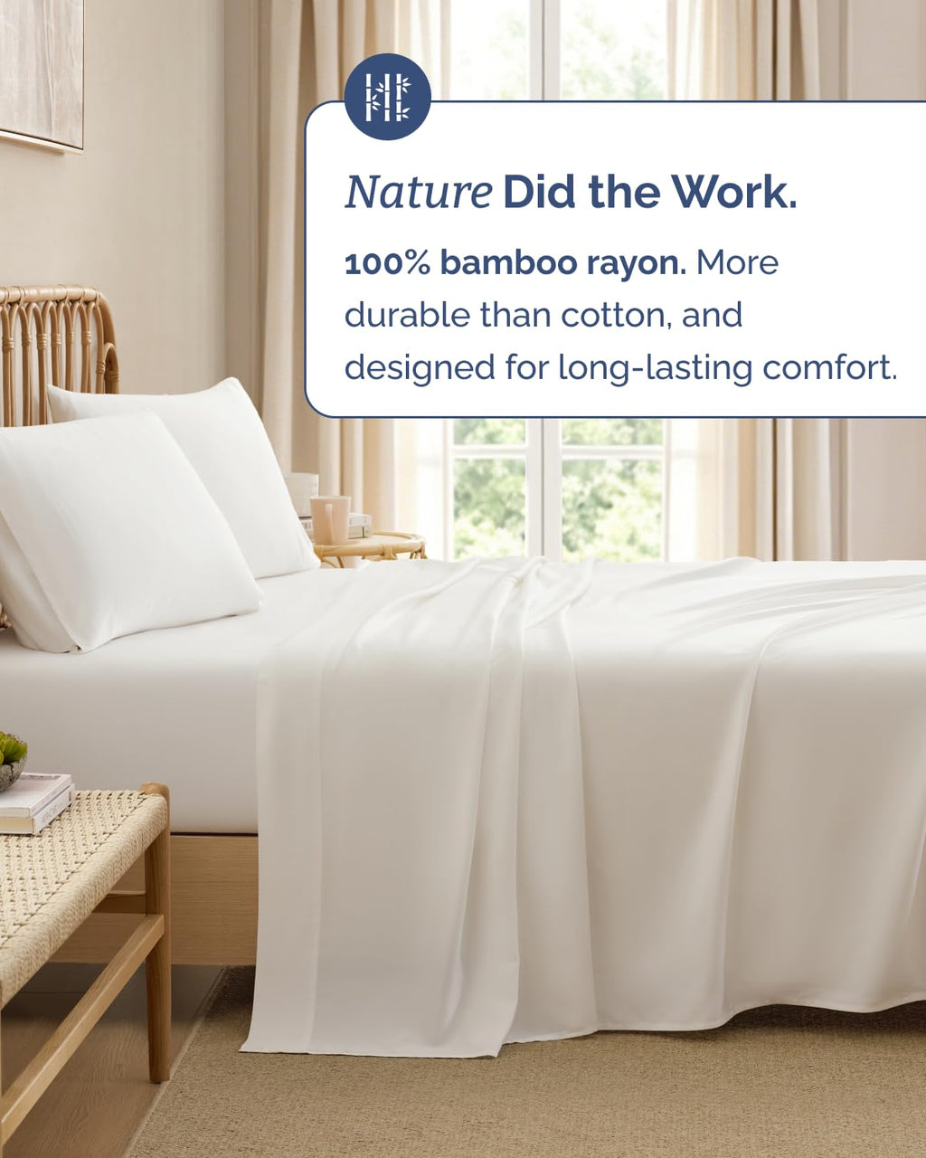 100% Rayon Derived from Bamboo - Bamboo Sheets - Antique White