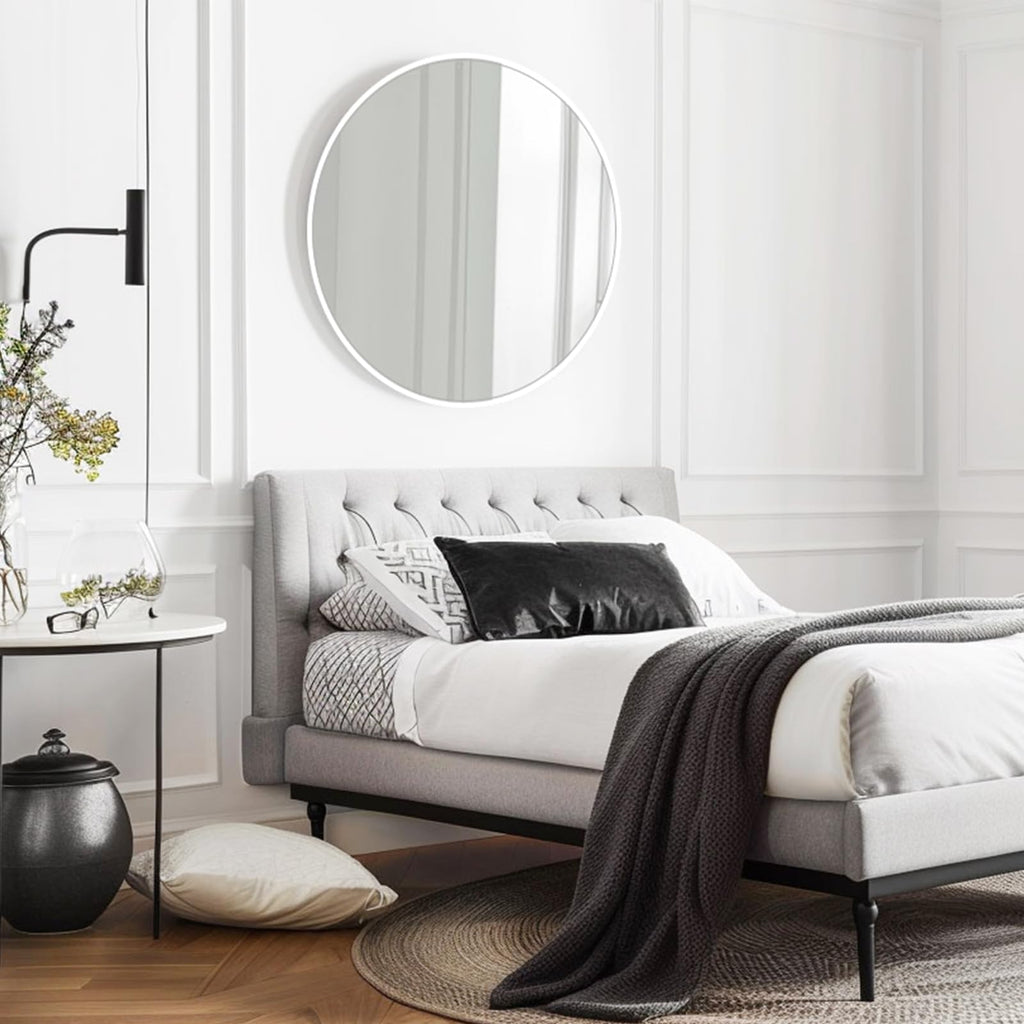 White Round Mirror 20 inch, Circle Mirror, Matte White Metal Frame