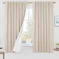 100% Blackout Linen Bedroom Curtains 63 Inches Long 2 Panels