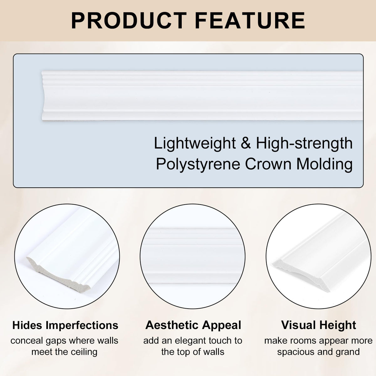 6 Pack Ceiling Crown Molding Trim Decor, 56.7" Long x 3.6" Face