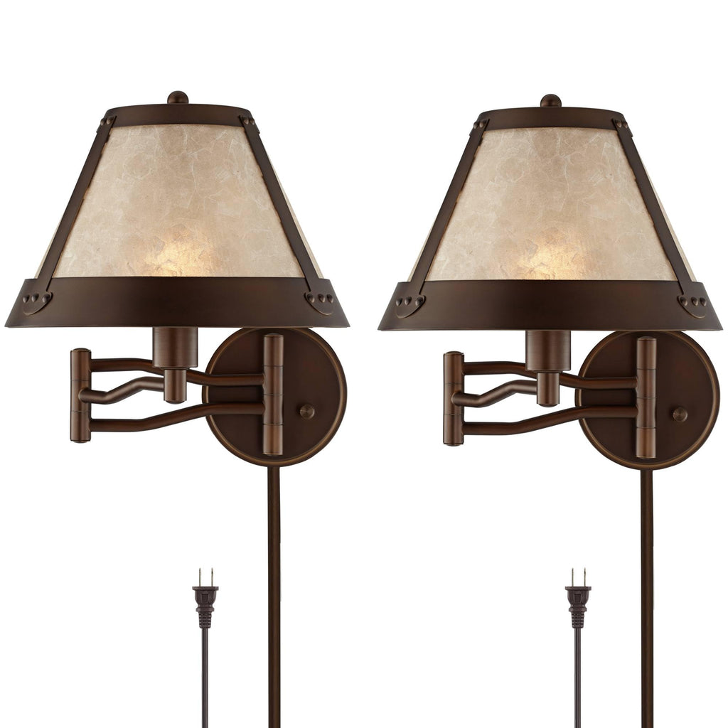 Samuel Mica Shade Plug-In Swing Arm Wall Lamp with Cord Cover Set of 2