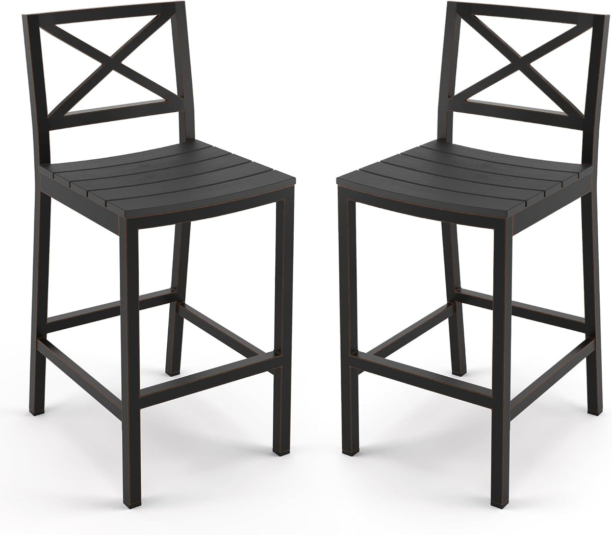 Outdoor Bar Stools Set of 2, 26 Inch All Weather HDPS Patio Counter Height Barstools with Back & Footrest, Aluminum