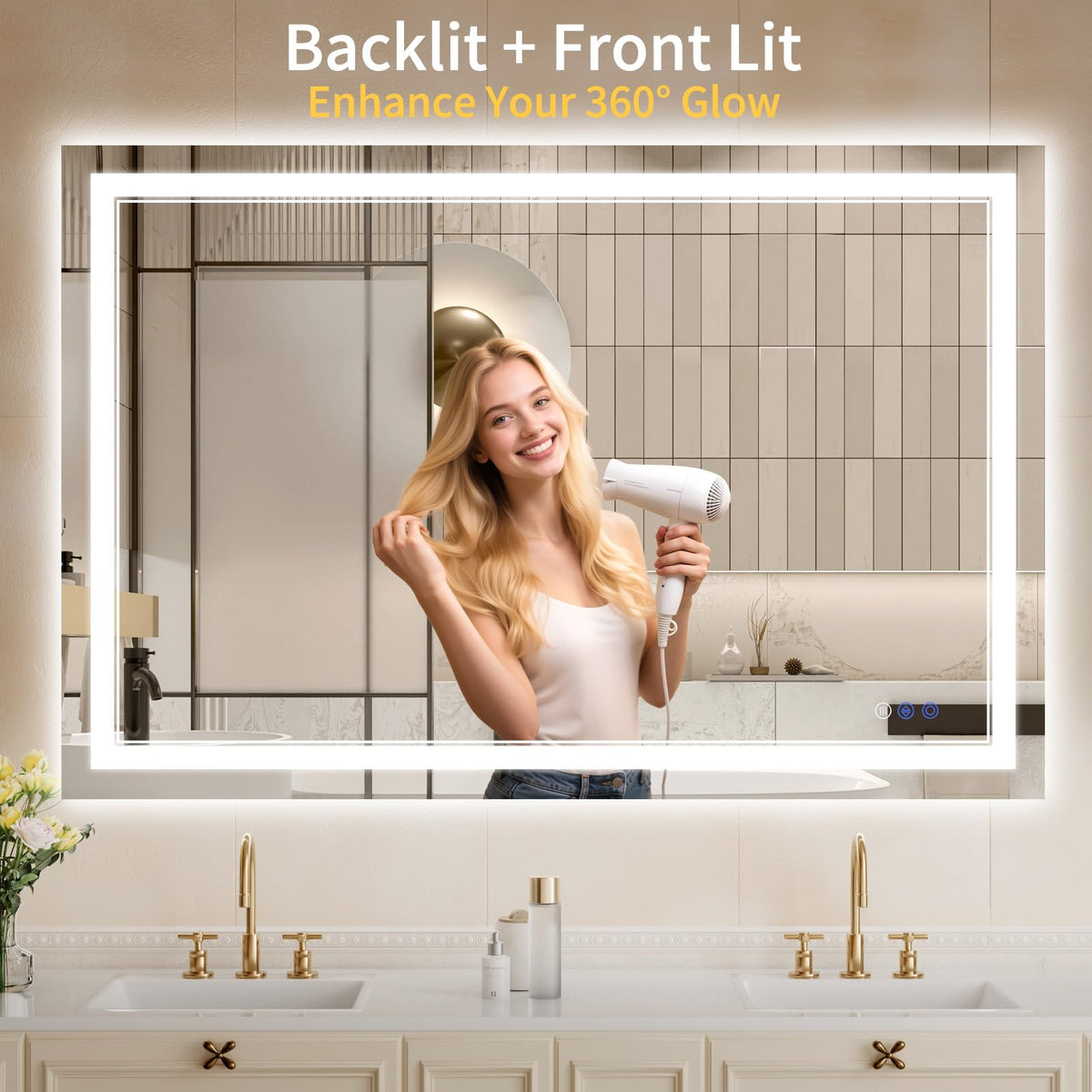 32"x48" LED Bathroom Mirror with Lights, Anti-Fog, Backlit + Front Lit, Dimmable, Led Vanity Mirror for Wall, Lighted