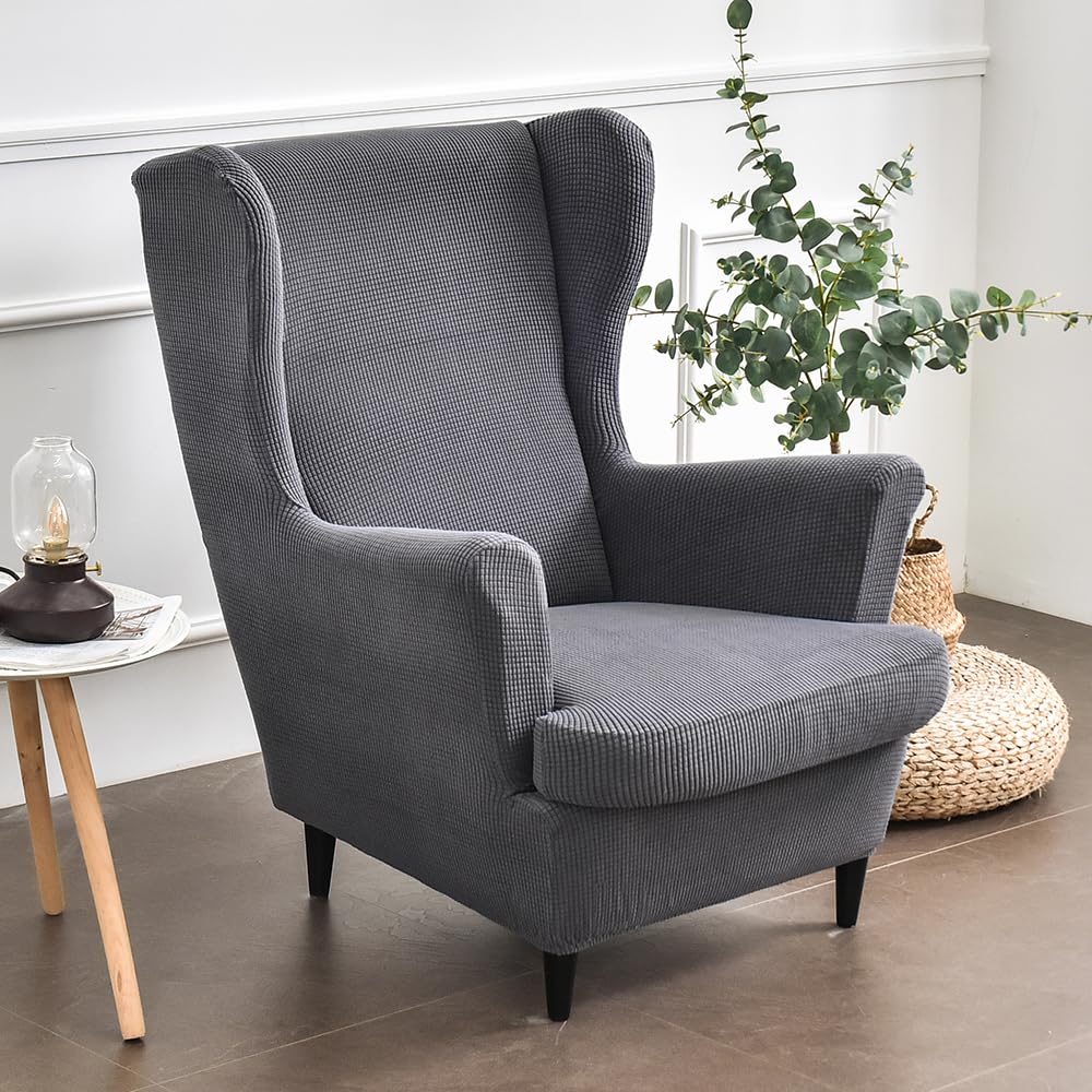 Wingback Chair Slipcover, Wingback Chair Covers 2 Piece Washable Stretch Wingback Chair Cover, Wing Back Chair Covers