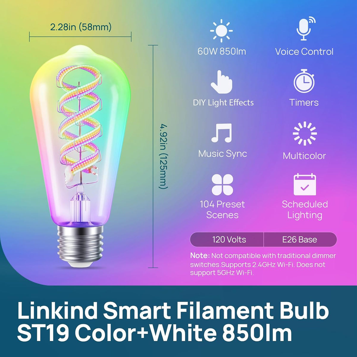E26 Smart Edison Bulbs 4 Pack with Remote+ Matter Smart Bulbs, ST19/ST58 Led Bulb Compatible with Alexa
