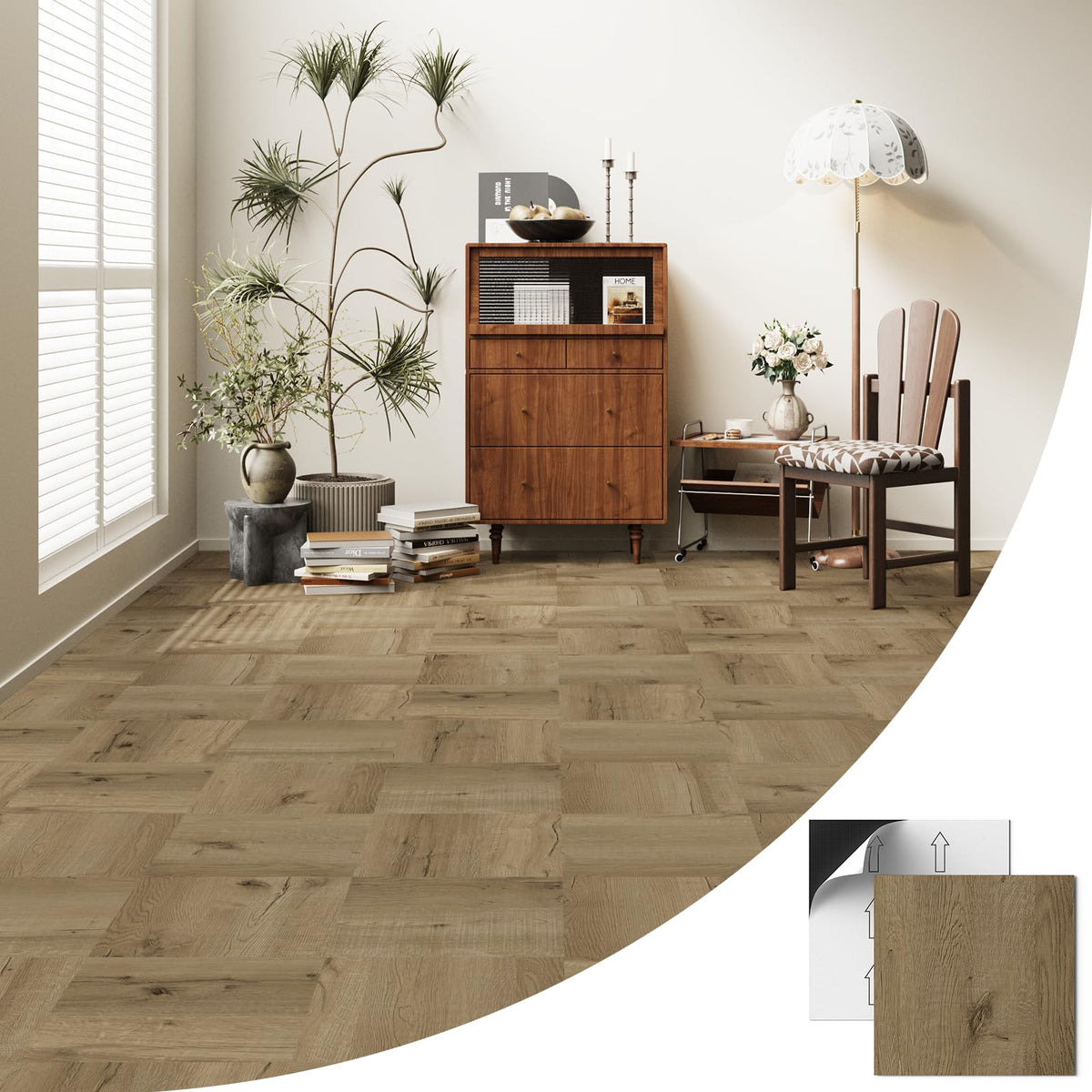 Peel and Stick Floor Tile, 30 Sq.Ft, Strong Adhesion