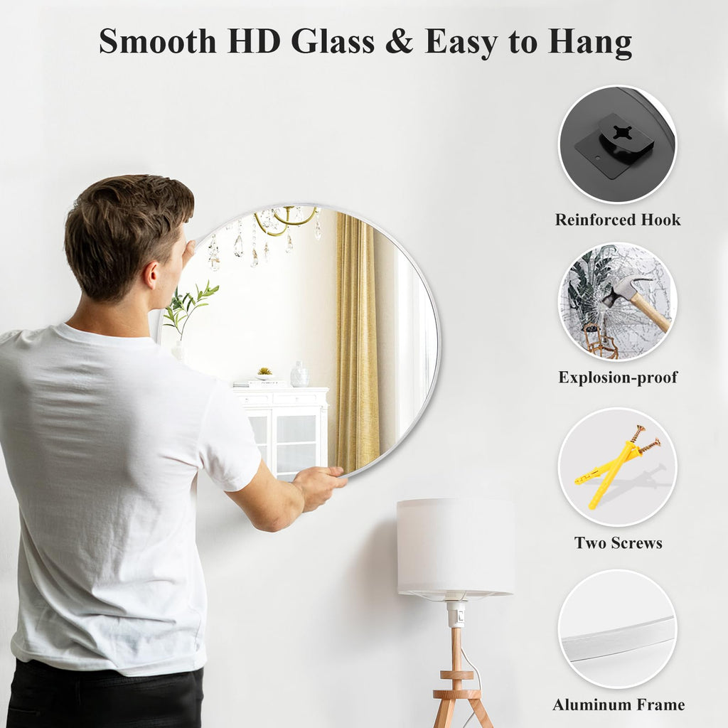 Silver Round Mirror 20 Inch, Wall Circle Mirror, Brush Chrome