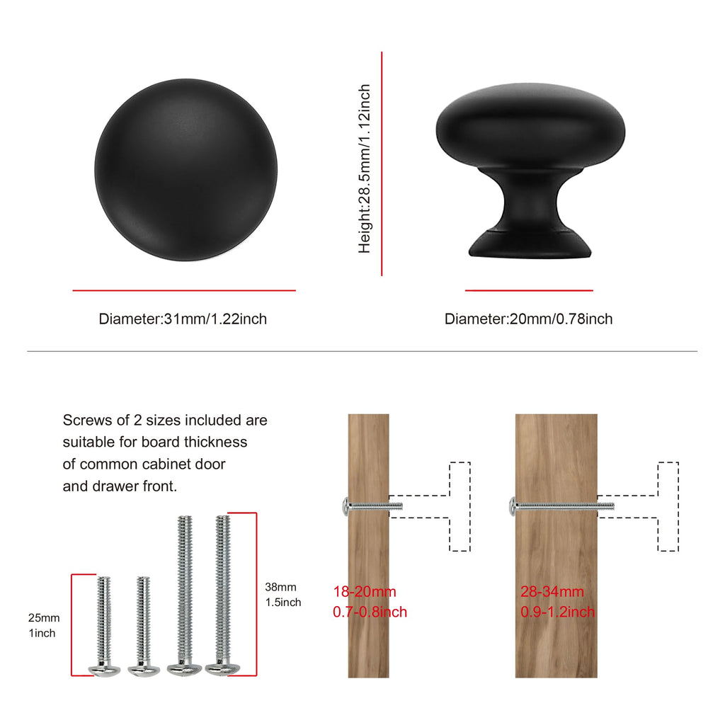 10 Pack Cabinet Knob- Matte Blcak Furniture Hardware Handles Cabinets Bedroom Dresser Wardrobe Cabinet Pulls