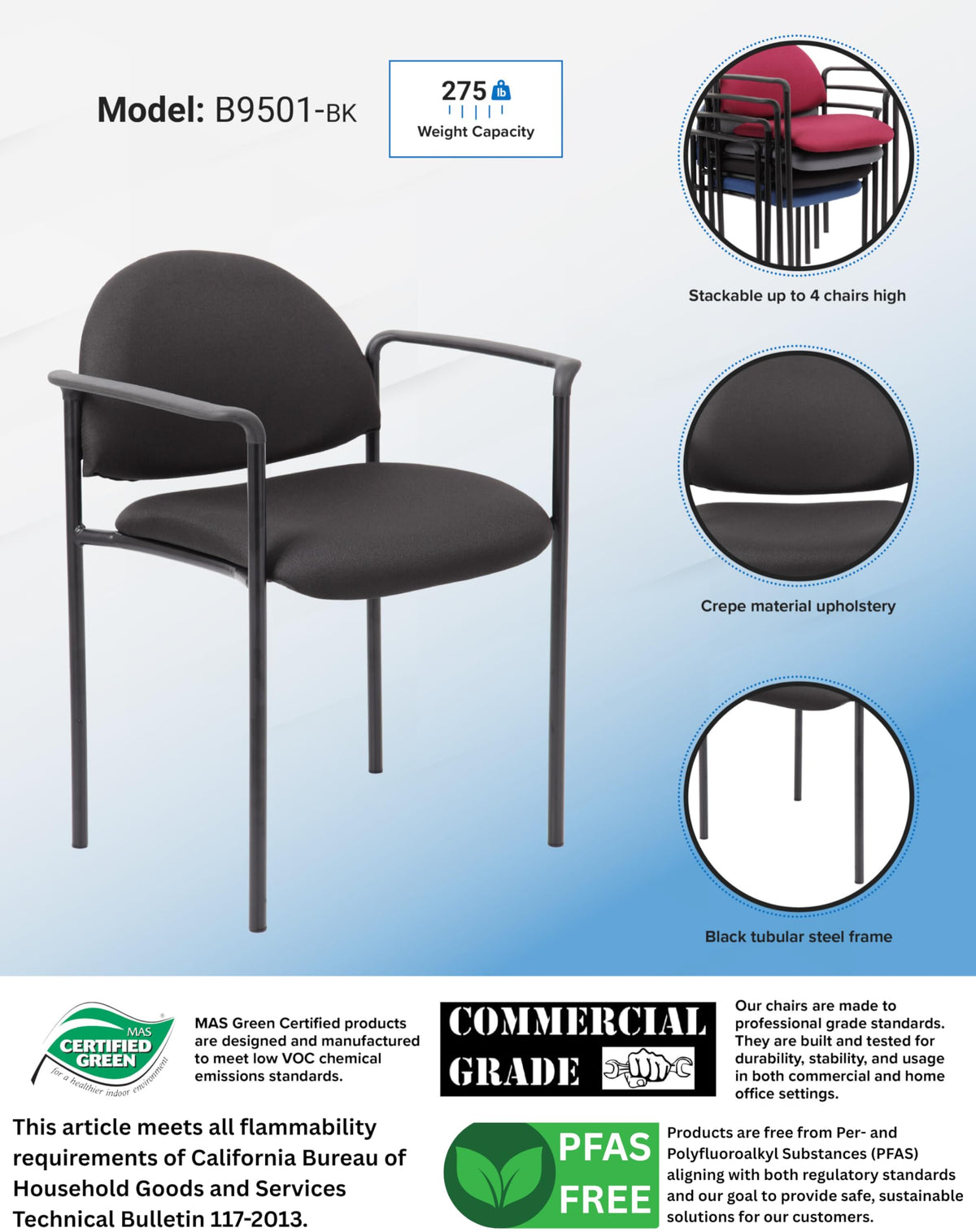 Office Products Dimond Fabric Stacking Chair with Arms in Black